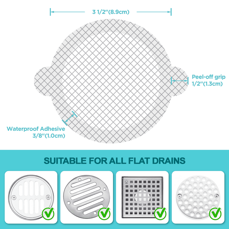 30 Pack, Classic Disposable Shower Drain Hair Catcher - Adhesive Mesh Stickers Drain Cover Hair Trapper Shower Filter, Round