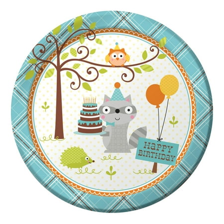 Happy Birthday Party Plates - Club Pack of 96 Happi Woodland Boy