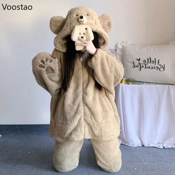 Pijama Entero Pijama De Osito Mujer Conjunto De Pijama Con Capucha