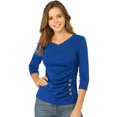 thumbnail image 1 of Top acanalado de decoración de los botones de punto sólido de las mangas del cuello en V de las mujeres 3/4 Azul real XXL, 1 of 6
