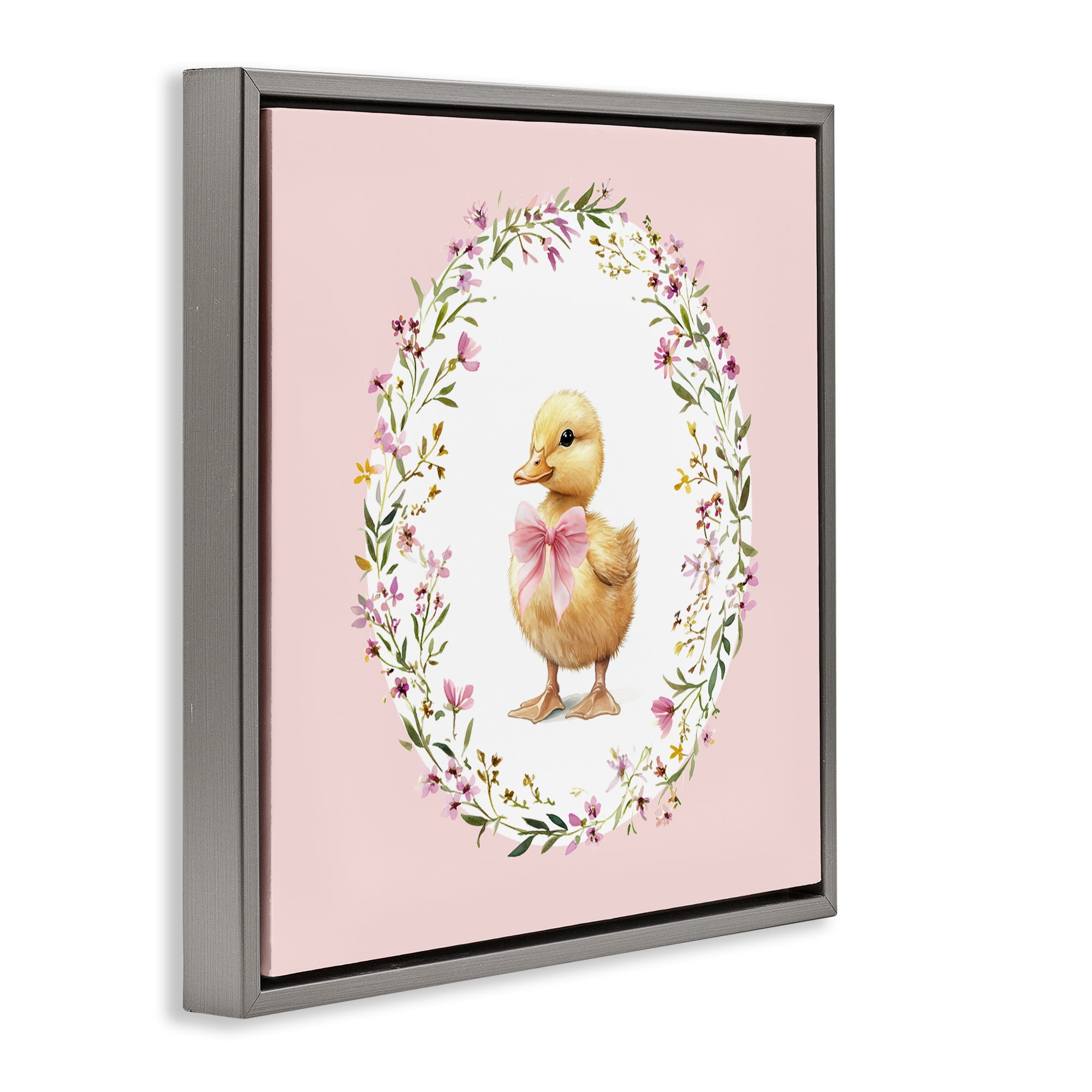 Stupell Industries Blush Pink Duckling Gray Framed Floater Canvas Wall Art, design by Christine Simpson Art