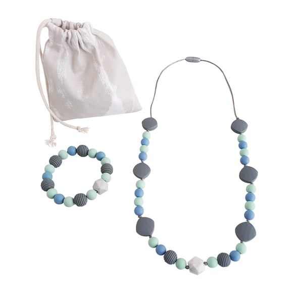 MOLA Collar y Pulsera mordedera sensorial Azul-verde Cuentas de silicón Grado alimenticio MOLA BM/collar y pulsera/silicón/Azul-verde