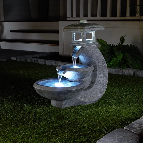 Hi-Line Gifts LED Lighted Cascading Pagoda Lamp Outdoor Garden Water Fountain - 26"