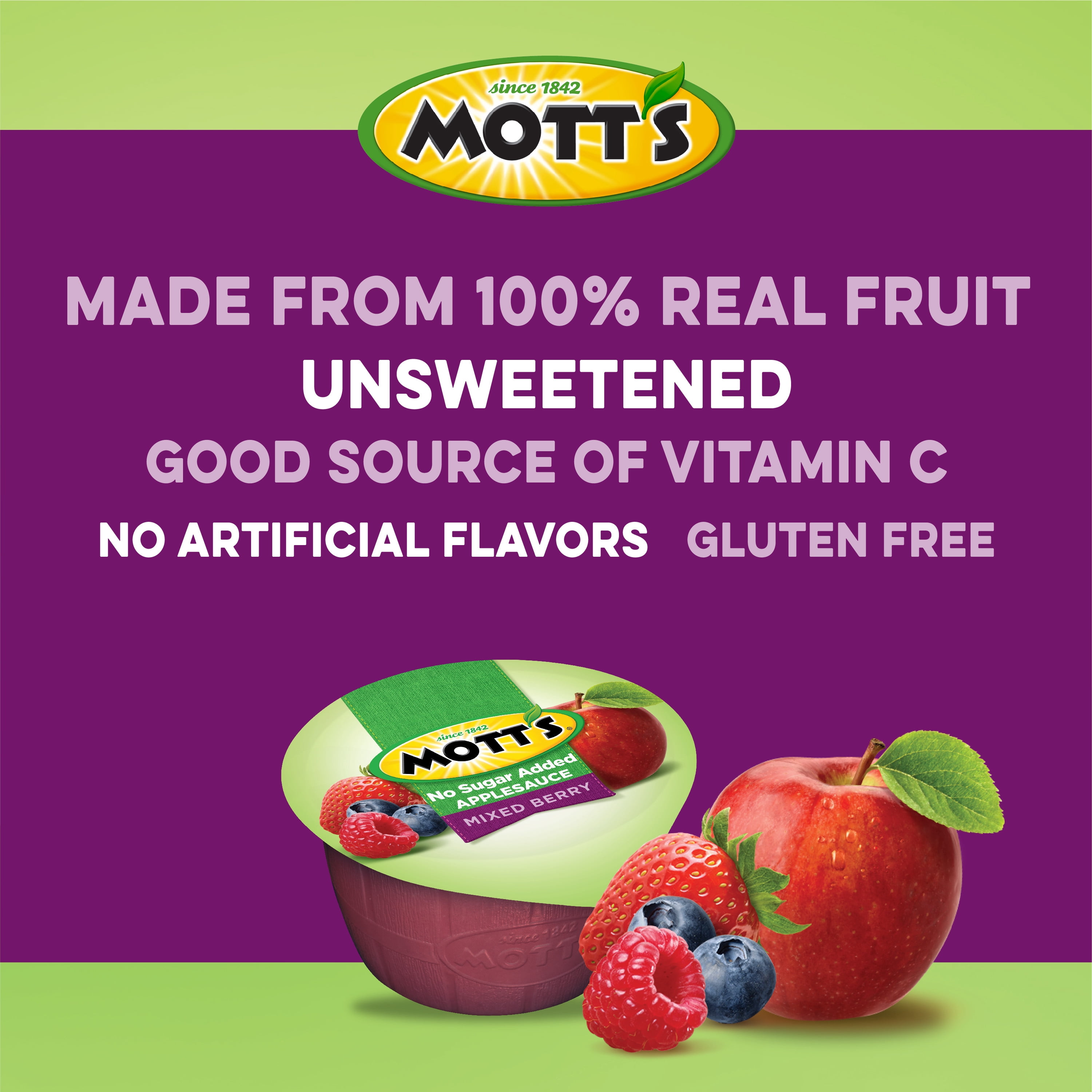 Mott's Healthy Harvest Applesauce, Country Berry, 3.9 Oz, 6 Count