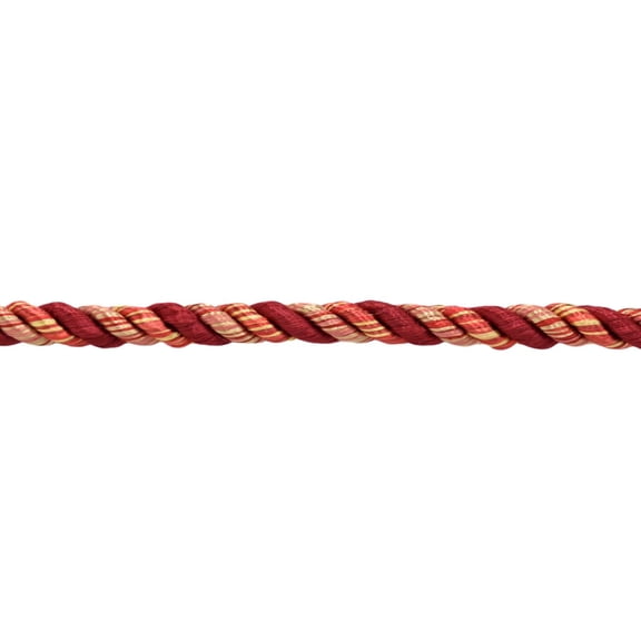 3/8" (1cm) Decorative Twisted 3-ply Rope Cord Trim # 0038NLMLT,, Cajun Red #PR15 (Crimson Red, Light Beige, Light Gold) Sold By The Yard (36"/3 ft/0.9m)