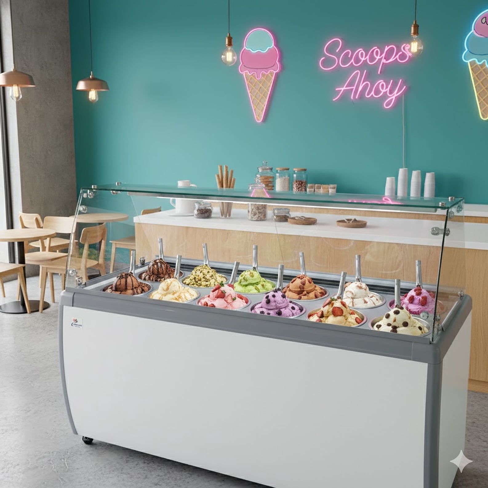 NSF 71” Commercial Ice Cream Display Freezer with Curved Glass Canopy – 12 Tub Gelato Showcase, Commercial Display Chest