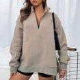 thumbnail image 3 of Sudadera Jersey básico con media cremallera, estilo deportivo, traje informal de calle de Color sólido para mujer Cgtredaw Marrón T M para Mujer, 3 of 5
