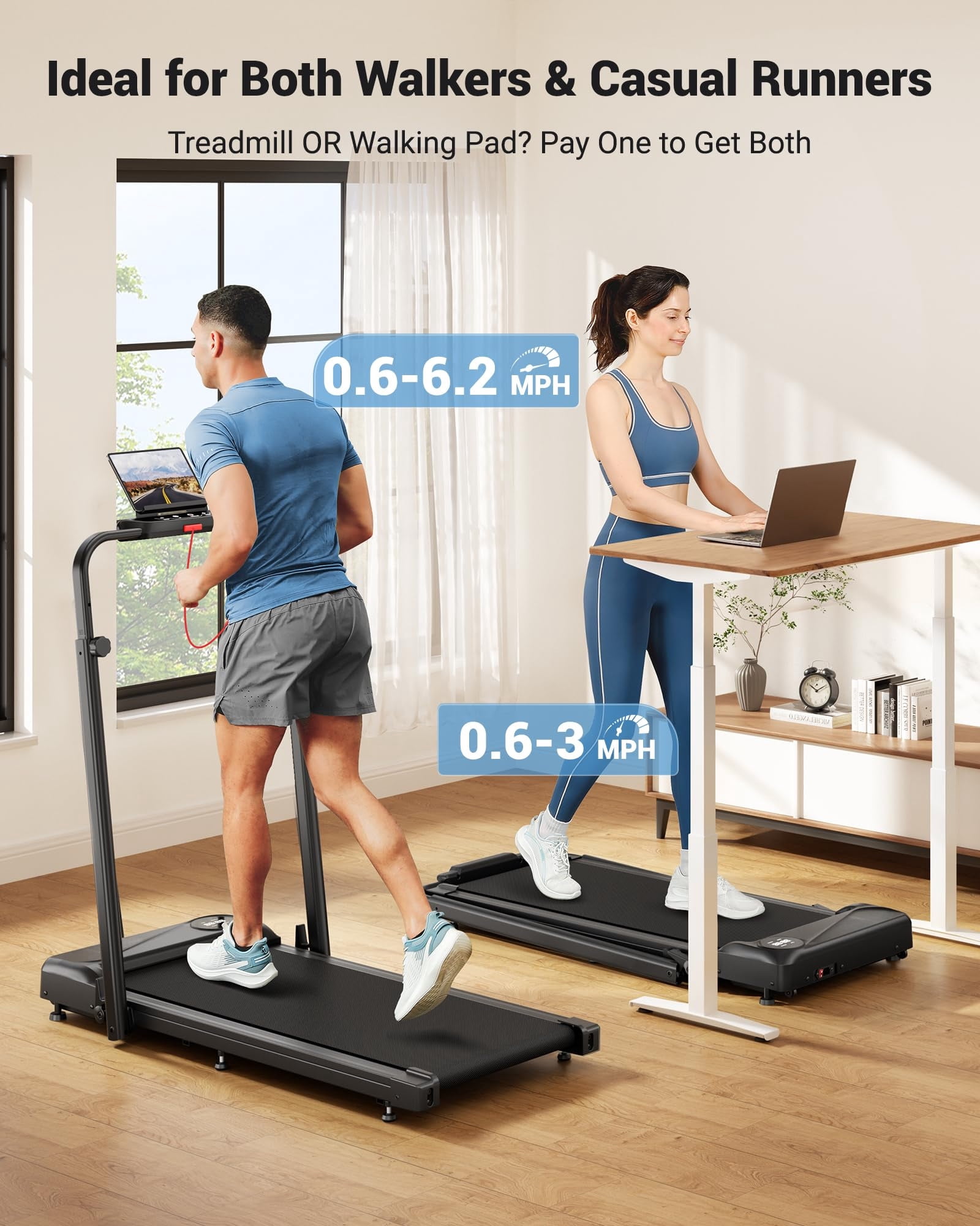 COFUNOK Walking Pad, 2 in 1 Foldable Treadmills for Home, 2.5HP Under Desk with Handle Bar, 16" Widened Running Belt, with Remote Control