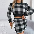 thumbnail image 6 of Annhoo Skirt Sets Women 2 Piece Knit Plaid Sweater Outfits Round Neck Long Sleeve Crop Tops and Mini Skirts Fall Outfits, 6 of 8