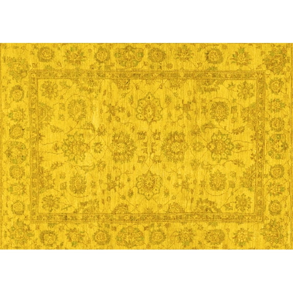Ahgly Company Machine Washable Indoor Rectangle Oriental Yellow Traditional Area Rugs, 2' x 4'