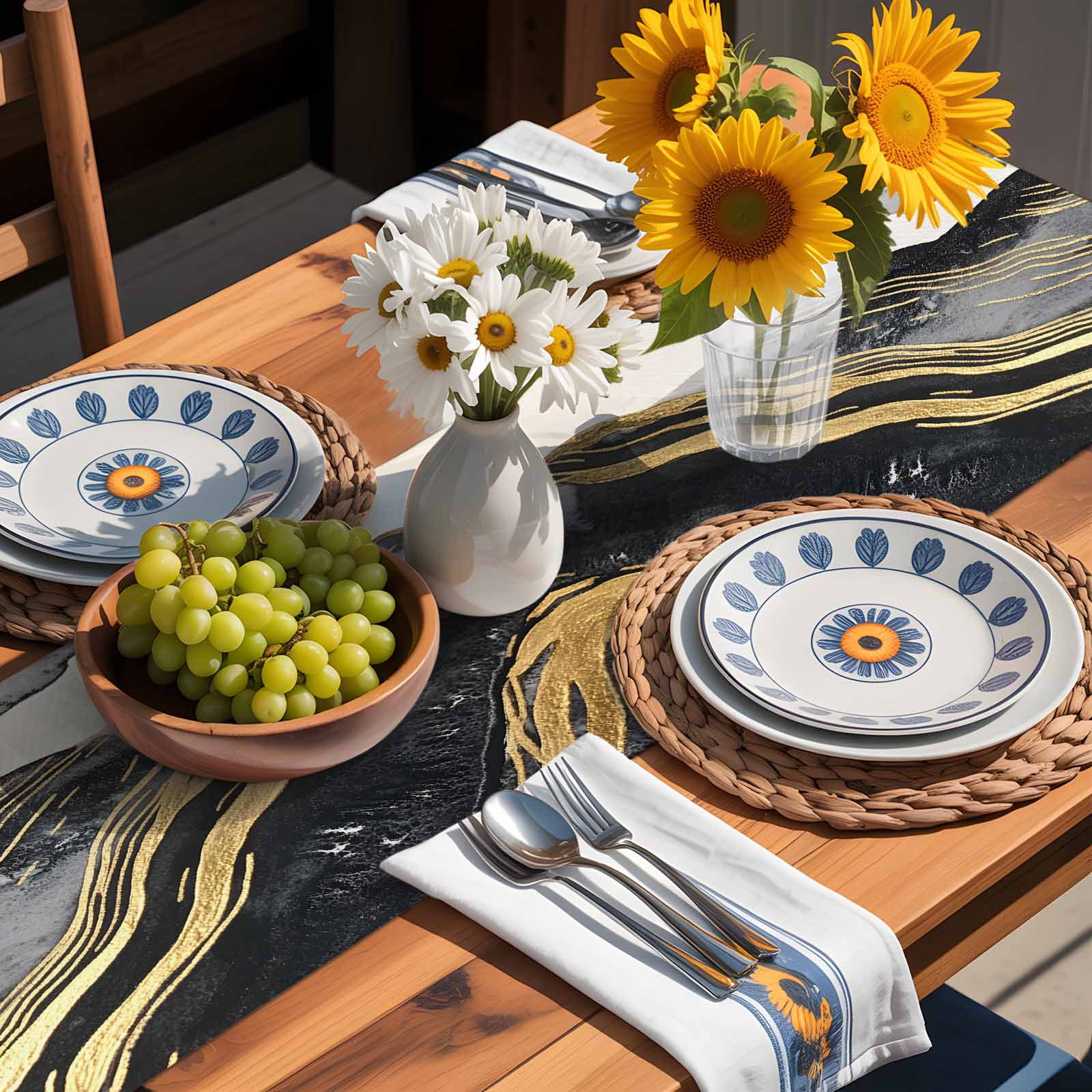 Gray Marble Abstract Stripe Table Runner 90 Inches Long, Gold Foil Modern Luxury Table Runners Tabletop Scarf Kitchen Dining Tables Decoration for Home Party Indoor Outdoor