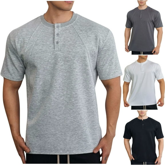 TKYCMSUAKI Mens Henley T-Shirts Cotton Short Sleeve Button Up Shirts Soft Solid Color Basic Tops Summer Casual Outdoor Tee