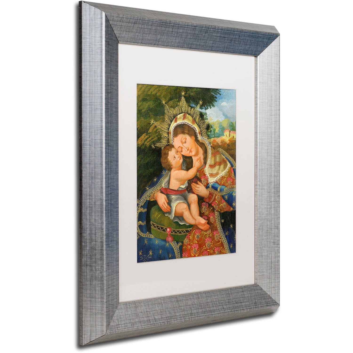 Trademark Fine Art "The Virgin and Son III" Canvas Art by Masters Fine Art, White Matte, Silver Frame