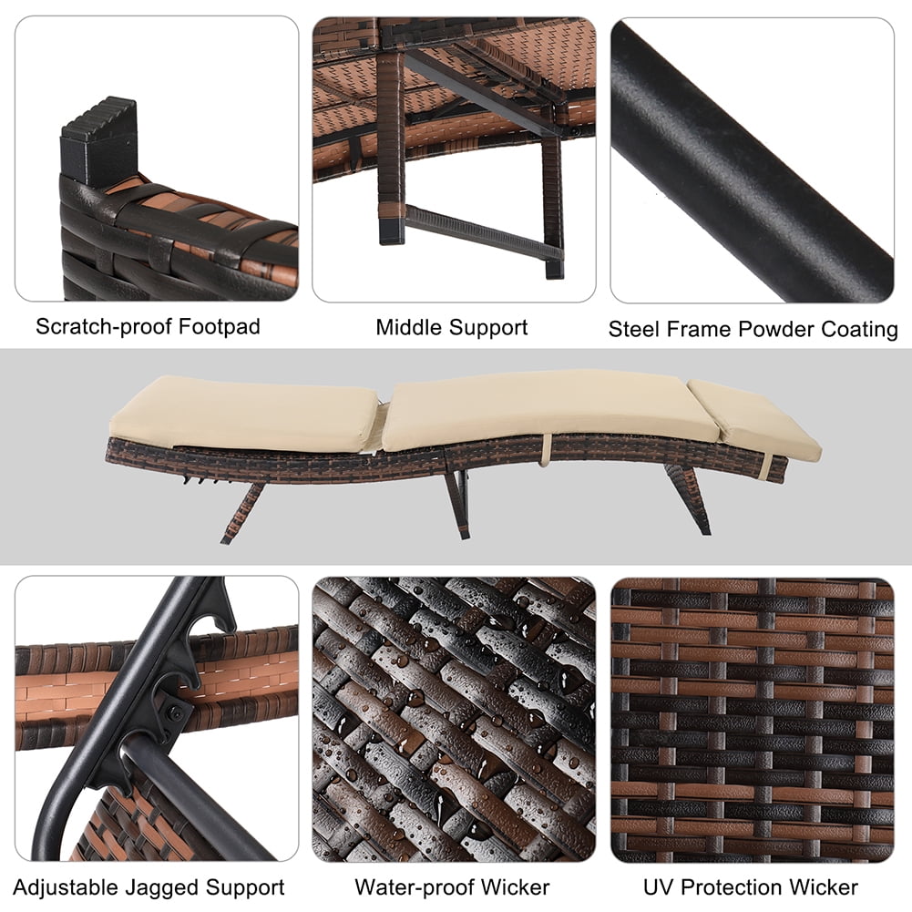 Kadyn S Shape Iron Frame Brown Gradient Beige Cushion Woven Rattan Bed, Brown Kadyn S Shape Iron Frame Brown Gradient Beige Cushion Woven Rattan Bed, Brown