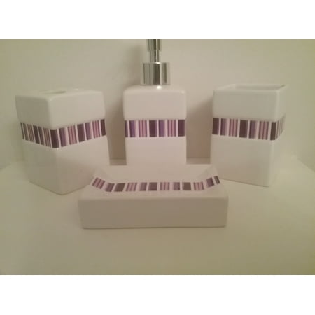 4 Piece Purple and White Bathroom Accessory Set Walmart.com 4 Piece Purple and White Bathroom Accessory Set Walmart.com
