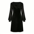 thumbnail image 5 of DHFJKG Women Dresses Cowl Neck Solid Color Velvet Mini Dress Mesh Sheer Long Sleeve Soft Tunic Trendy Dresses, 5 of 5