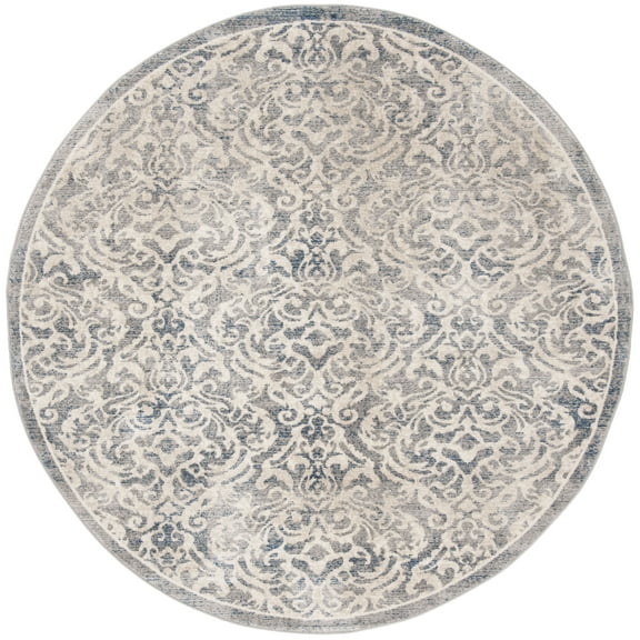 SAFAVIEH Brentwood Eliza Damask Area Rug, Light Grey/Blue, 3' x 3' Round