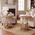 thumbnail image 5 of Tribesigns 2-Tier Round Side Table, Industrial End Table Bedside Table with Metal Frame & Open Shelf for Couch Side, Living Room (2PCS, Light Brown & Gold), 5 of 6