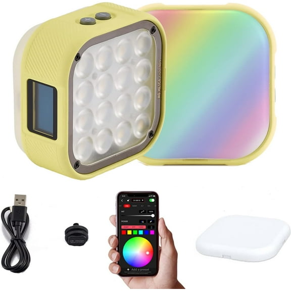 IFOOTAGE HL1 C4 LED Video Light, Handy RGBW On Camera Light, Portable Photography APP Control Magnetic Attraction Video Camera Light, CRI 95 /2700-10000K/2000mAh Rechargeable, Yellow