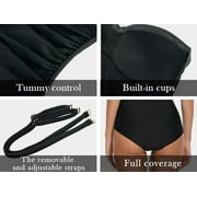 RELLECIGA Women's Twist Front Ruched One Piece Swimwear Bandeau Strapless Swimsuit Tummy Control One piece Bathing Suit