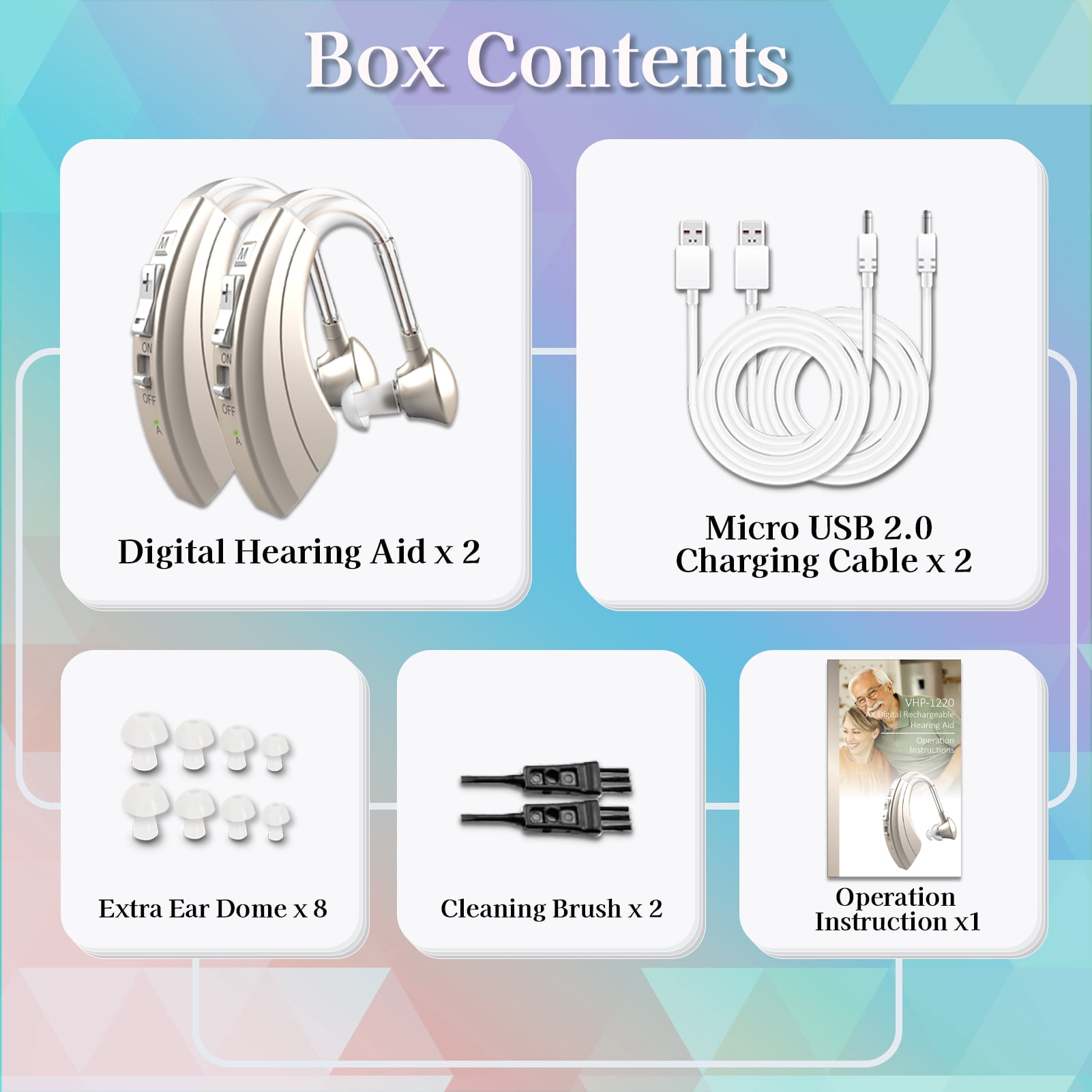 HIBRIQ Rechargeable Hearing Aids with Enhanced Speech, Noise Reduction & Feedback Cancellation for Seniors HH-1220AX