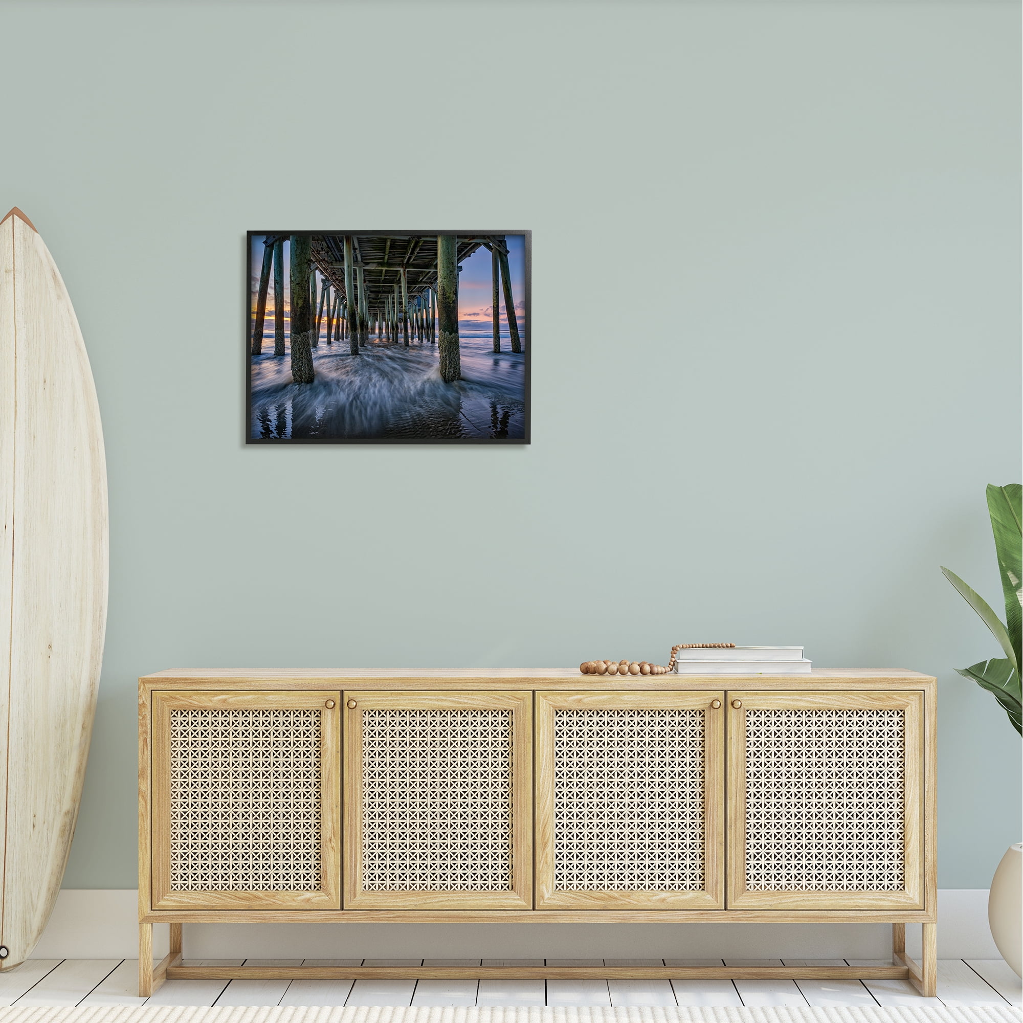 Stupell Under Pier Beach Waves Photography Landscape Photography Black Framed Art Print Wall Art