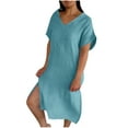 thumbnail image 2 of Summer Saving Under $20 Womens Dresses, Fashion Women's Summer Casual V-Neck Short Sleeve Solid Beach Sundresses Vent Dress(Blue,XXL), 2 of 8