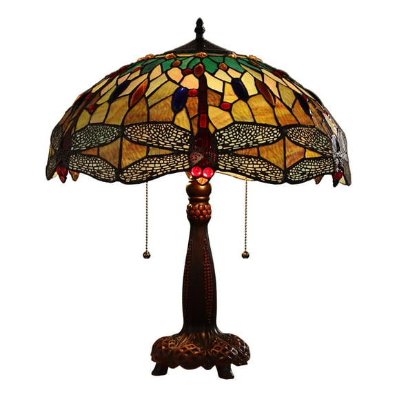 Radiance Goods Tiffany-Style Dragonfly 2 Light Table Lamp 18" Shade