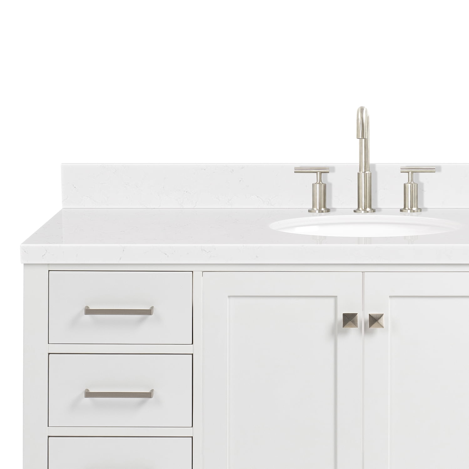 Ariel Cambridge 54 Inch Single Oval Sink Bathroom Vanity With Carrara White Quartz Countertop 1.5 Edge In White
