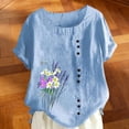 thumbnail image 5 of ClodeEU Women's Floral Print Short Sleeve T-Shirt, Casual Crew Neck Loose Fit Blouse Sky Blue,Women's Plus XL, 5 of 5