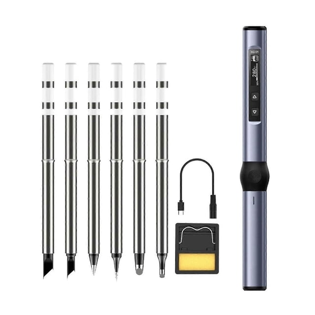 Electric Soldering Iron Kit with Digital Display, Adjustable Temperature, Fast Heating, Mini Soldering Iron DC9-24V, Gray Blue