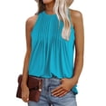 thumbnail image 6 of Lovskoo Tank Tops for Women 2024 Tank Front Pleated Summer Tops Sleeveless Round-Neck Casual Solid Color Plain Basic Tee Blouse Sky Blue, 6 of 9