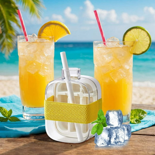 Sokhug Clearance Ice Bottle Portable Straw Ice Mug, Cool Curling Portable Built-In Straw Ice Cup, Press Ice Film with Ice Box Ice Fast Ice Maker