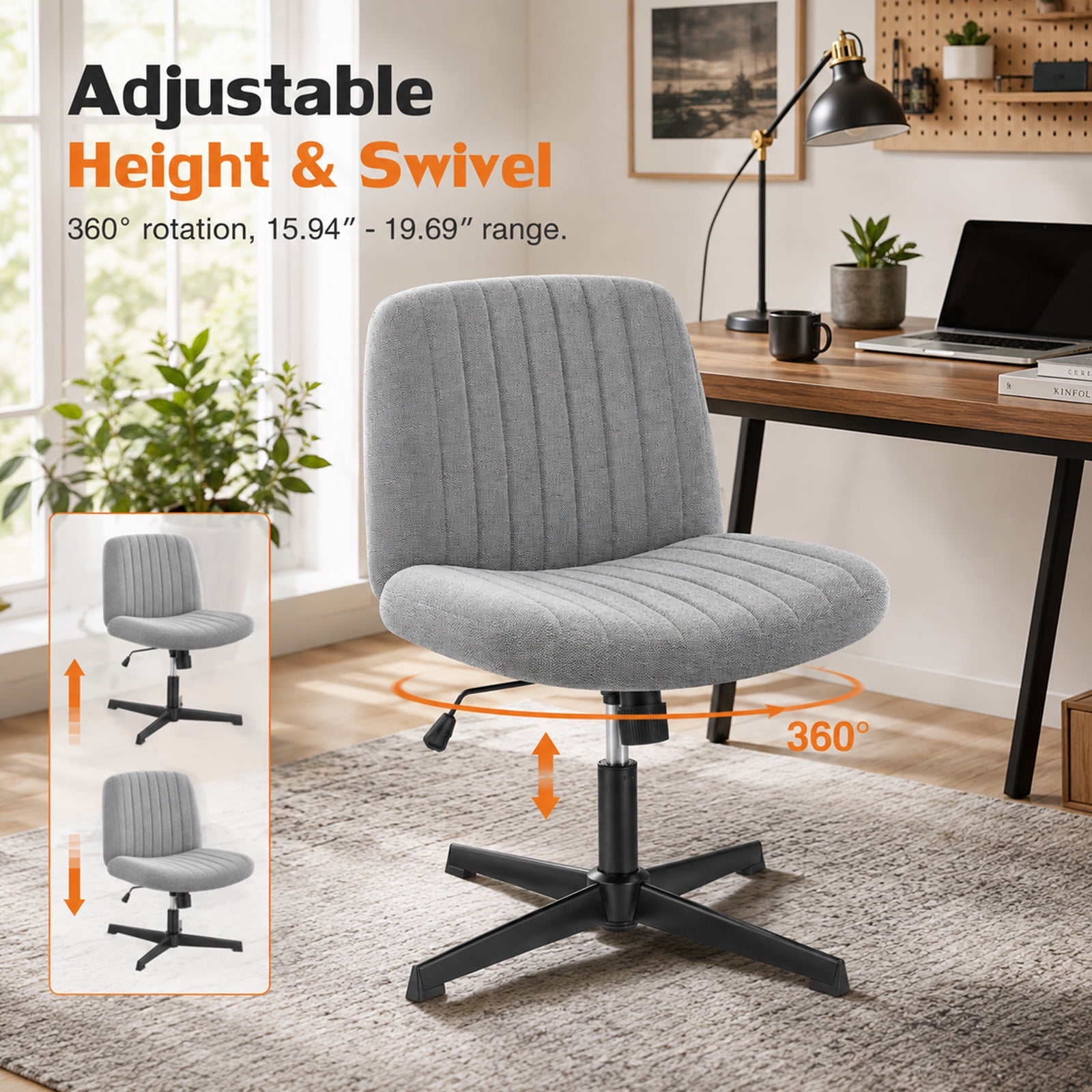 Alvantor Criss Cross Office Chair, No Wheels Armless Swivel, Wide Seat Criss Cross Chair for Home Office & Reading Room