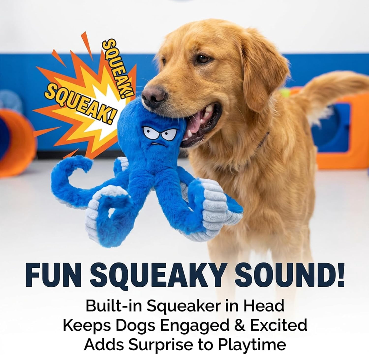 Octopus Dog Toy,Angry Octopus Dog Toy,Tough Dog Toys,Squeaky Plush with Long Tentacles, Chew Toys for Small and Large Dogs Crinkle Blue Octopus (Blue+Yellow)