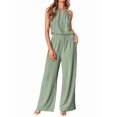 thumbnail image 4 of Women'S Hollow Out Halter Neck Sleeveless Top & Wide Leg Pants, Summer Casual Outfit Set Green XL, 4 of 9