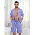 thumbnail image 3 of ANLIQI 100% Cotton Mens Pajamas Set Short Sleeve Sleepwear Button Down Loungewear Soft Pj Set with Pockets (Purple,L), 3 of 6