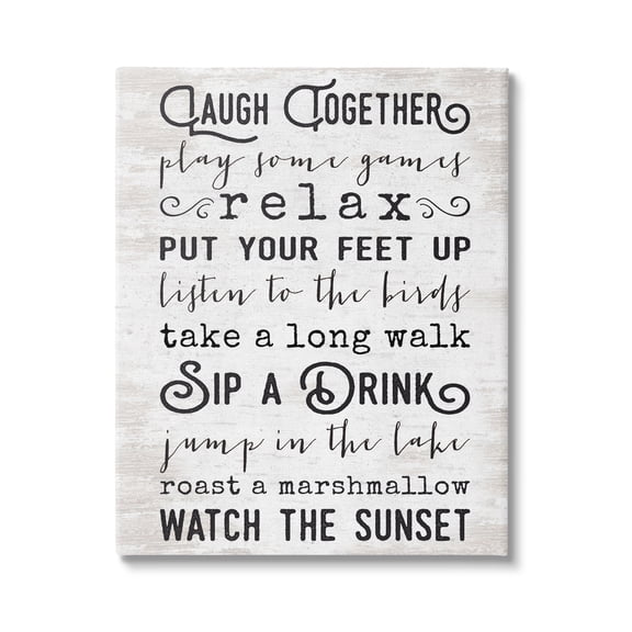 Stupell Industries Lake Rules Relaxing List Rustic Weathered Pattern Graphic Art Gallery Wrapped Canvas Print Wall Art, Design by Lettered and Lined