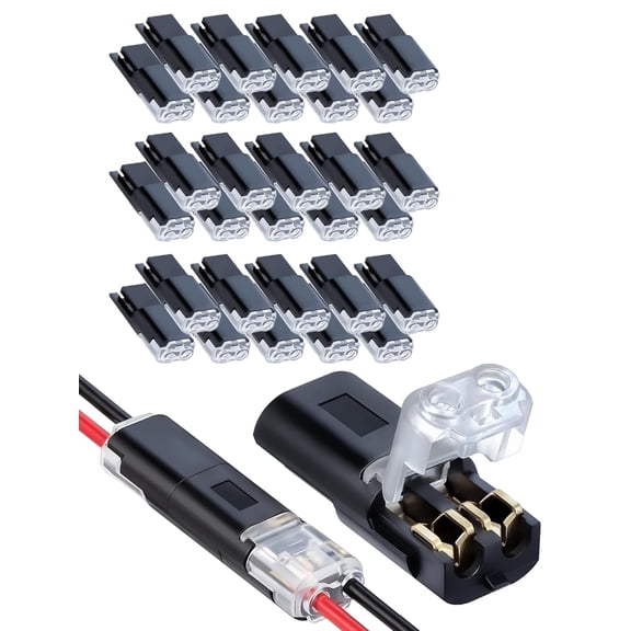 30PCS Double Wire Plug in Connector,Pluggable Low Voltage Wire Connector with Locking Buckle,Quick Disconnect Led Light Strip Connectors 2 Pin,No Wire Stripping Cutting 18-22AWG