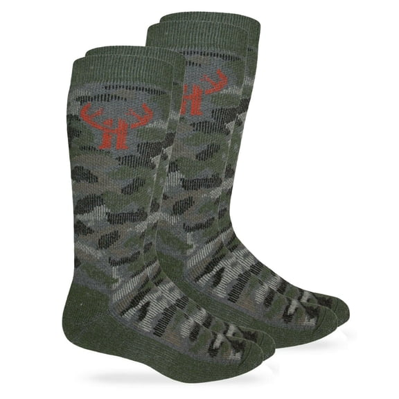 Huntworth Mens Socks, 40% Merino Wool Camo Boot Socks, 2 Pairs