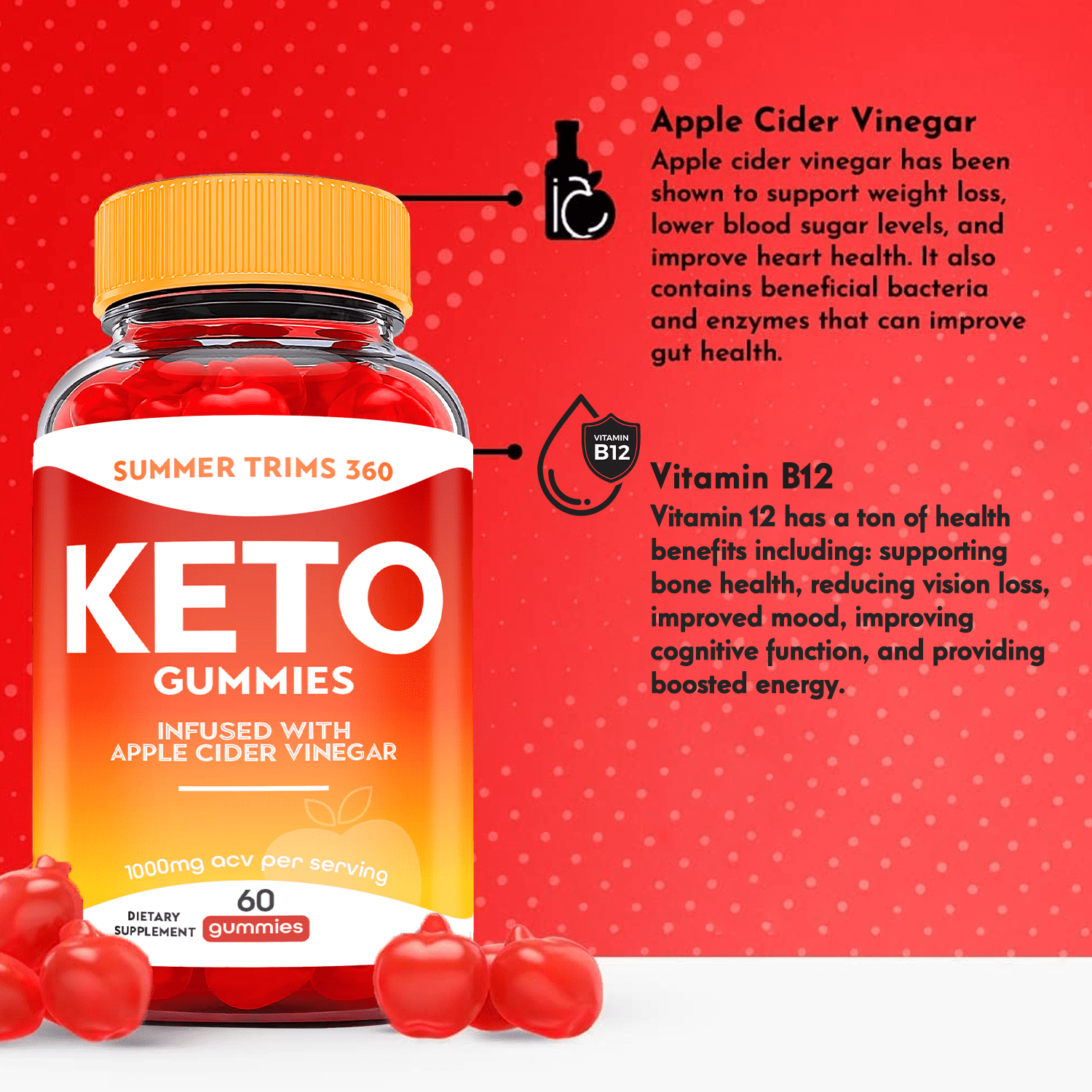 (1 Pack) Summer Trims 360 Keto ACV Gummies - Supplement for Weight Loss - Energy & Focus Boosting Dietary Supplements for Weight Management & Metabolism - Fat Burn - 60 Gummies