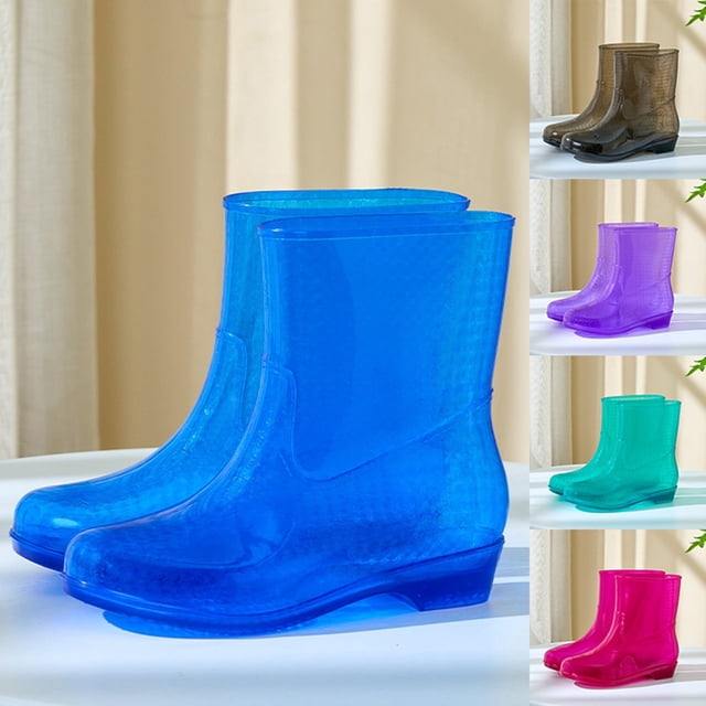 Women's Rain Boots Slip Durable Adult Booties Stylish Transparent Rain Shoes Waterproof Womens Rubber Boots Green 37