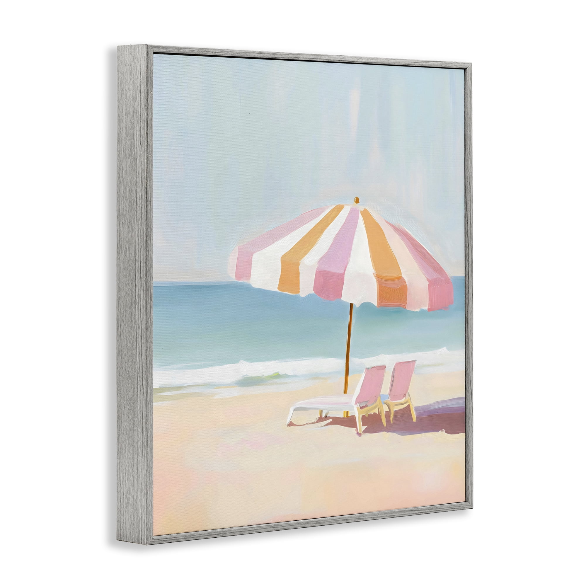 Stupell Industries Striped Umbrella & Chairs Gray Framed Giclee Art, design by The Prints Vibe