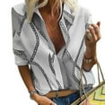 thumbnail image 4 of Blusa Camisa suelta con cuello en V Estampado de manga larga Blusa de trabajo Top de mujer, Blanco, S Vogacara AP002016-01, 4 of 5