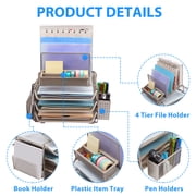 EUREKA ERGONOMIC Stackable Mesh Desk Organizer with 3 Sliding Letter Trays 4 File Holders & Pencil Holder Non-slip All In One Desktop Accessories Organizers Office Storage, Champagne