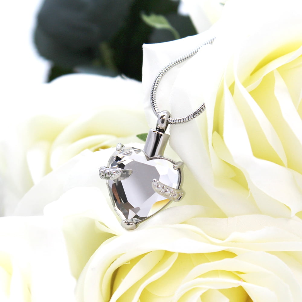 Cremation Urn For Human Ashes Heart Memorial Jewelry April Birthstone Crystal Heart Keepsake Ashes With Velvet Jewelry Box