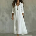 thumbnail image 4 of SAWOBUUN Womens Boho Embroidered Maxi Dress Long Sleeve V Neck Loose Fit Beach Vacation Summer Long Dress, 4 of 5