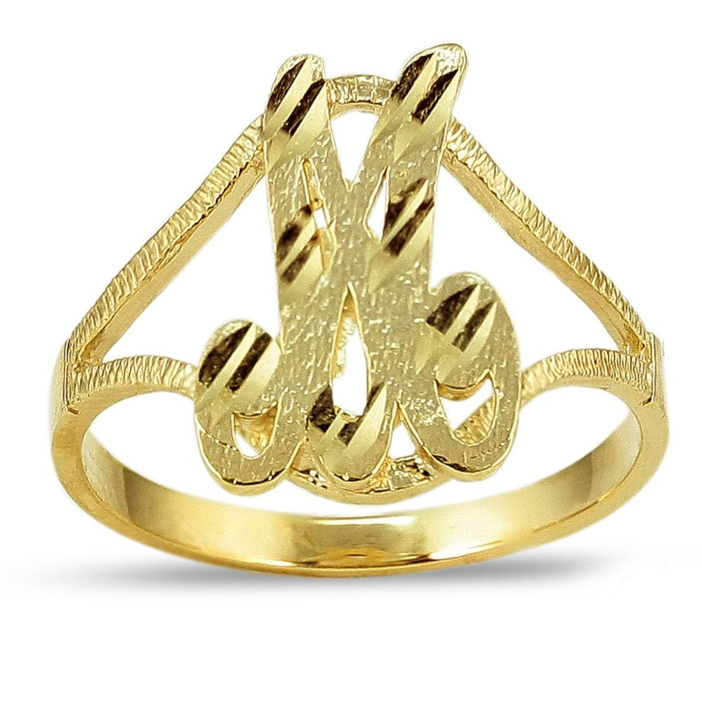 LoveBling 10K Yellow Gold Ladies Cursive Alphabet Initial Ring (M, 8
