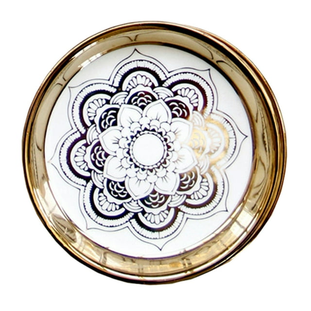 Platos Pequeños De Cerámica De Estilo Nórdico, Bandeja Circular Para Baratijas, Adornos Dorados, Estilo-02 Sunnimix platos de cerámica para cocina
