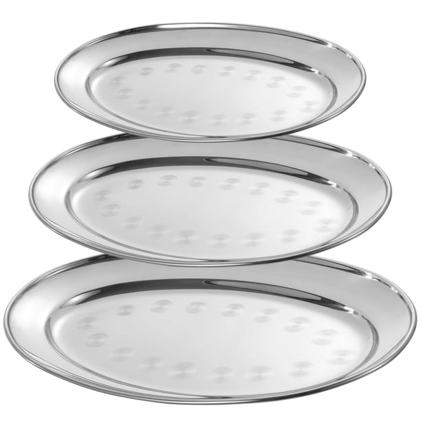 Plato Ovalado De Acero Inoxidable: Plato Grande Chisporroteante Bandeja De Metal Para Servir Platos Ovalados De Pescado Al Vapor Para Cocina Y Restaurante, 15.7 Pulgadas Por 9.5 Pulgadas